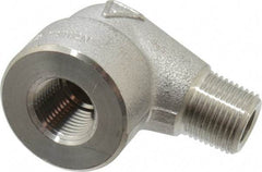 Merit Brass - 3/8" Grade 304/304L Stainless Steel Pipe 90° Street Elbow - FNPT x MNPT End Connections, 3,000 psi - USA Tool & Supply