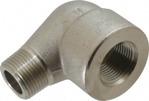Merit Brass - 3/4" Grade 304/304L Stainless Steel Pipe 90° Street Elbow - FNPT x MNPT End Connections, 3,000 psi - USA Tool & Supply