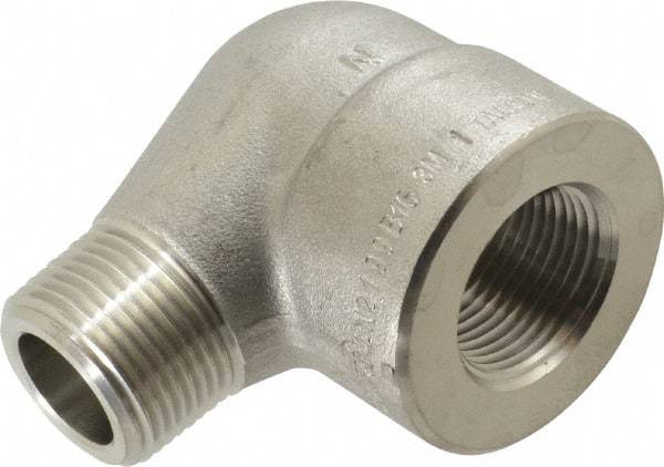 Merit Brass - 1" Grade 304/304L Stainless Steel Pipe 90° Street Elbow - FNPT x MNPT End Connections, 3,000 psi - USA Tool & Supply