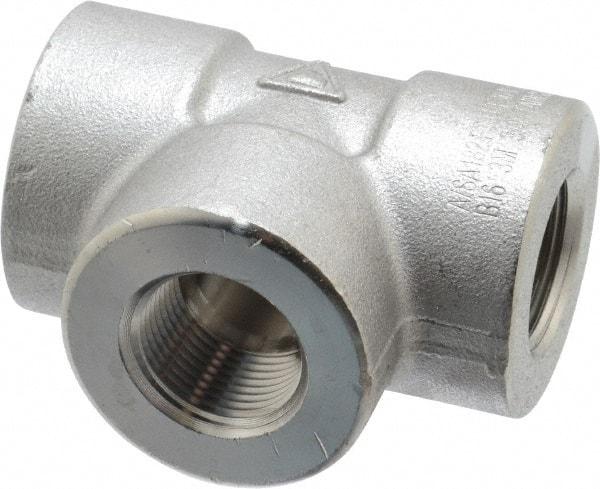 Merit Brass - 3/4" Grade 304/304L Stainless Steel Pipe Tee - FNPT x FNPT x FNPT End Connections, 3,000 psi - USA Tool & Supply