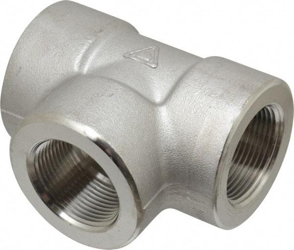 Merit Brass - 1-1/4" Grade 304/304L Stainless Steel Pipe Tee - FNPT x FNPT x FNPT End Connections, 3,000 psi - USA Tool & Supply