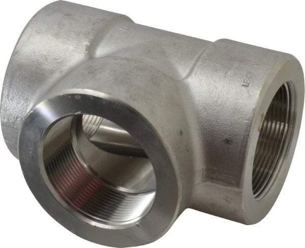 Value Collection - 2" Grade 304/304L Stainless Steel Pipe Tee - FNPT x FNPT x FNPT End Connections, 3,000 psi - USA Tool & Supply