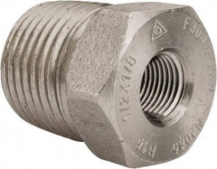 Merit Brass - 1/2 x 1/8" Grade 304/304L Stainless Steel Pipe Hex Bushing - MNPT x FNPT End Connections, 3,000 psi - USA Tool & Supply