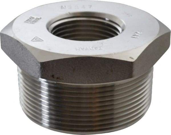 Merit Brass - 2 x 1" Grade 304/304L Stainless Steel Pipe Hex Bushing - MNPT x FNPT End Connections, 3,000 psi - USA Tool & Supply
