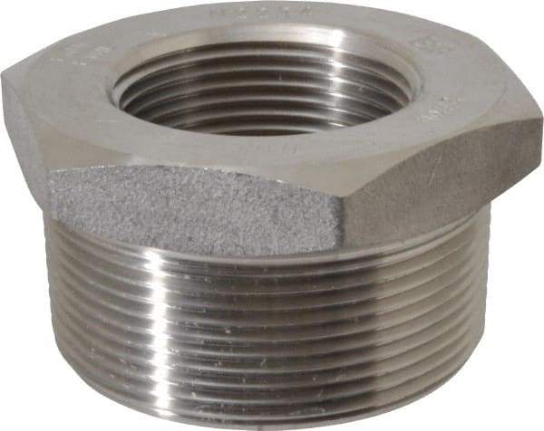 Merit Brass - 2 x 1-1/4" Grade 304/304L Stainless Steel Pipe Hex Bushing - MNPT x FNPT End Connections, 3,000 psi - USA Tool & Supply