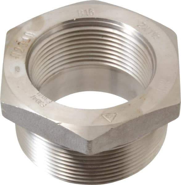 Merit Brass - 2 x 1-1/2" Grade 304/304L Stainless Steel Pipe Hex Bushing - MNPT x FNPT End Connections, 3,000 psi - USA Tool & Supply