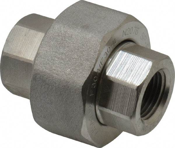 Merit Brass - 3/8" Grade 304/304L Stainless Steel Pipe Union - FNPT x FNPT End Connections, 3,000 psi - USA Tool & Supply
