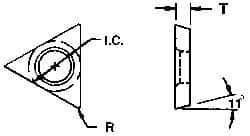 Everede Tool - TPGB215 Grade CS6 Carbide Boring Insert - Uncoated, 60° Triangle, 11° Relief Angle, 1/4" Inscr Circle, 3/32" Thick, 1/64" Corner Radius - USA Tool & Supply
