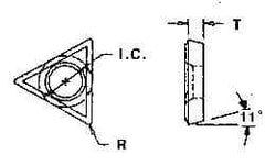 Everede Tool - TPGH231 Grade CVM2 Carbide Boring Insert - TiN Finish, 60° Triangle, 11° Relief Angle, 1/4" Inscr Circle, 3/32" Thick, 1/32" Corner Radius - USA Tool & Supply