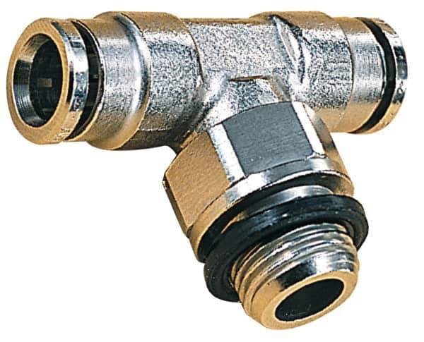 Norgren - 4mm Outside Diam, M5x0.8 Metric, Nickel Plated Brass Push-to-Connect Tube Male Swivel Branch Tee - 260 Max psi, Tube to Metric Thread Connection, Nitrile O-Ring - USA Tool & Supply