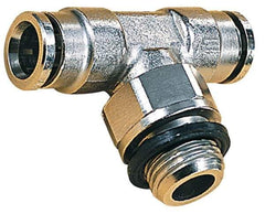 Norgren - 4mm Outside Diam, M5x0.8 Metric, Nickel Plated Brass Push-to-Connect Tube Male Swivel Branch Tee - 260 Max psi, Tube to Metric Thread Connection, Nitrile O-Ring - USA Tool & Supply