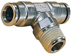 Norgren - 10mm Outside Diam, 3/8 BSPT, Nickel Plated Brass Push-to-Connect Tube Male Swivel Branch Tee - 260 Max psi, Tube to Male BSPT Connection, Nitrile O-Ring - USA Tool & Supply