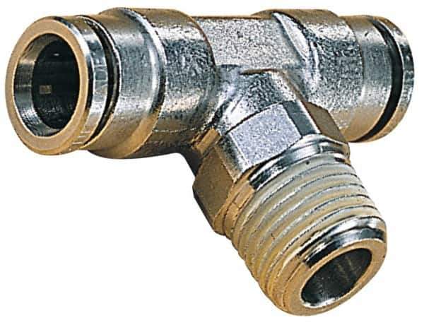 Norgren - 12mm Outside Diam, 3/8 BSPT, Nickel Plated Brass Push-to-Connect Tube Male Swivel Branch Tee - 260 Max psi, Tube to Male BSPT Connection, Nitrile O-Ring - USA Tool & Supply