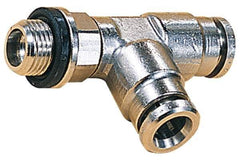 Norgren - 10mm Outside Diam, 1/4 BSPP, Nickel Plated Brass Push-to-Connect Tube Male Swivel Run Tee - 260 Max psi, Tube to Male BSPP Connection, Nitrile O-Ring - USA Tool & Supply