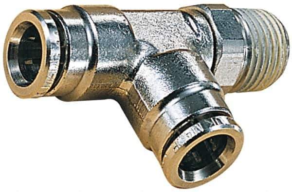 Norgren - 10mm Outside Diam, 3/8 BSPT, Nickel Plated Brass Push-to-Connect Tube Male Swivel Run Tee - 260 Max psi, Tube to Male BSPT Connection, Nitrile O-Ring - USA Tool & Supply