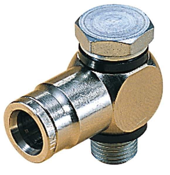 Norgren - 8mm Outside Diam, 1/8 BSPP, Nickel Plated Brass Push-to-Connect Tube Male Swivel Banjo Elbow - 260 Max psi, Tube to Male Connection, Nitrile O-Ring - USA Tool & Supply