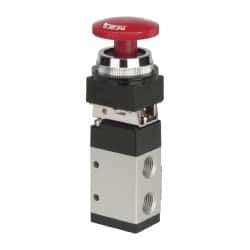 ARO/Ingersoll-Rand - 1/4" NPT Manual Mechanical Valve - 3-Way, 2 Position, Palm Button/Detent & 0.7 CV Rate - USA Tool & Supply