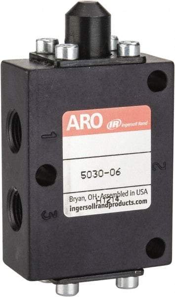 ARO/Ingersoll-Rand - 1/8" NPT Manual Mechanical Valve - 3-Way, 2 Position, Cam Stem/Spring & 0.4 CV Rate - USA Tool & Supply