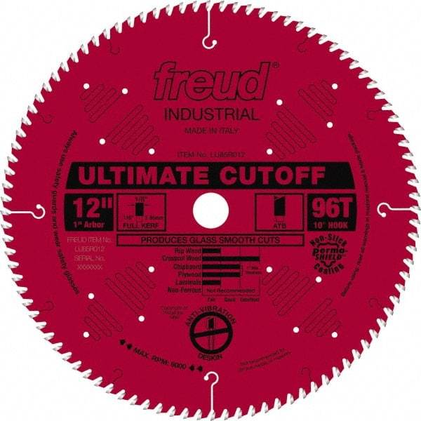 Freud - 12" Diam, 1" Arbor Hole Diam, 96 Tooth Wet & Dry Cut Saw Blade - Carbide-Tipped, Standard Round Arbor - USA Tool & Supply