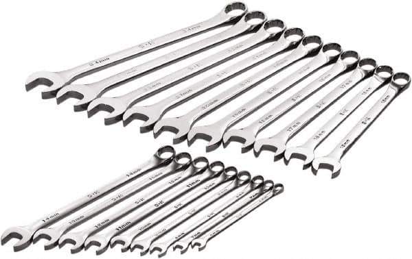 SK - 19 Piece, 6mm to 24mm, 12 Point Combination Wrench Set - Metric Measurement Standard, Full Polish Chrome Finish, Comes in Roll-Up Pouch - USA Tool & Supply