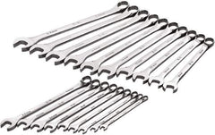 SK - 19 Piece, 6mm to 24mm, 12 Point Combination Wrench Set - Metric Measurement Standard, Full Polish Chrome Finish, Comes in Roll-Up Pouch - USA Tool & Supply