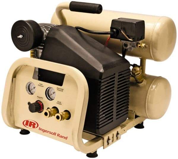Ingersoll-Rand - 2 HP, 4.2 CFM Twin Stack Air Compressor - 4.0 Gallon Tank, 120 Amp, 125 Max psi, 120V - USA Tool & Supply