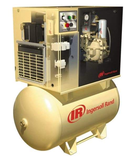 Ingersoll-Rand - 7.5 hp, 80 Gal Stationary Electric Horizontal Screw Air Compressor - Three Phase, 125 Max psi, 27 CFM, 460 Volt - USA Tool & Supply