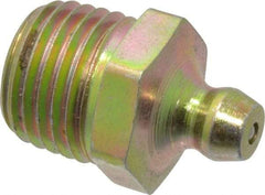 PRO-LUBE - Straight Head Angle, 1/4-18 NPT Steel Standard Grease Fitting - 9/16" Hex, 22mm Overall Height, 10.7mm Shank Length, Zinc Plated Finish - USA Tool & Supply