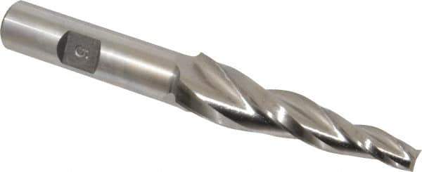 Made in USA - 5° Taper Angle per Side, 1/4" Small End Diam, 2-1/4" LOC, High Speed Steel 3 Flute Tapered Square End Mill - 4-1/4" OAL, 1/2" Shank Diam - USA Tool & Supply