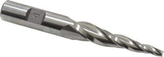 Made in USA - 5° Taper Angle per Side, 5/32" Small End Diam, 2" LOC, High Speed Steel 3 Flute Tapered Square End Mill - 3-7/8" OAL, 1/2" Shank Diam, Spiral Flute - USA Tool & Supply