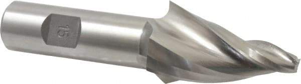 Made in USA - 15° Taper Angle per Side, 1/4" Small End Diam, 2" LOC, High Speed Steel 3 Flute Tapered Square End Mill - 4-1/2" OAL, 1" Shank Diam, Spiral Flute - USA Tool & Supply