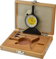 Value Collection - 0 to 200 mm Range, White Dial Depth Gage - 0.01 mm Graduation, 0.05 mm Accuracy, 10 mm Travel, 3-1/8 Inch Base Measuring Length - USA Tool & Supply