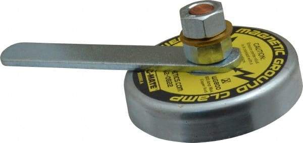 Mag-Mate - 800 Amps Grounding Capacity, 3-1/2" Diam, 2-1/4" High, 35 Lb Max Pull Force, Rare Earth Magnetic Welding & Fabrication Ground Clamp - 55 Lb Average Pull Force, Round Cup Magnet, Copper Stud, Compatible with Flat Surface - USA Tool & Supply