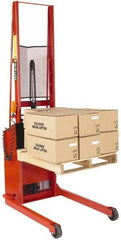 Wesco Industrial Products - 1,000 Lb Capacity, 76" Lift Height, Battery Powered Stacker - 3/4" Lowered Height, 15" Load Center, 25" Fork Length, 25" Overall Width - USA Tool & Supply
