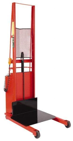 Wesco Industrial Products - 1,000 Lb Capacity, 60" Lift Height, Battery Powered Stacker - 5-3/4" Lowered Height, 15" Load Center, 24" Fork Length, 24" Overall Width - USA Tool & Supply