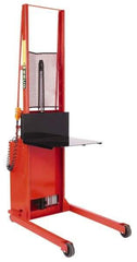 Wesco Industrial Products - 1,000 Lb Capacity, 68" Lift Height, Battery Powered Stacker - 5-3/4" Lowered Height, 15" Load Center, 24" Fork Length, 24" Overall Width - USA Tool & Supply