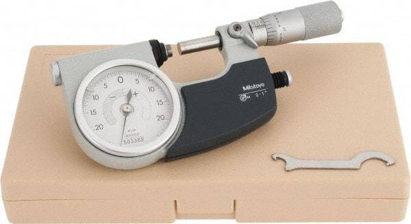 Mitutoyo - 0 to 1 Inch Range, 0.0001 Inch Graduation, Mechanical Indicating Micrometer - Accurate to 0.0001 Inch, Carbide-Tipped Measuring Face, Includes Fitted Plastic Case - USA Tool & Supply
