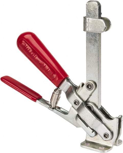 De-Sta-Co - 500 Lb Holding Capacity, Vertical Handle, Manual Hold Down Toggle Clamp - 57° Handle Movement, 99° Bar Opening, Solid Bar, Flanged Base, Electro-Plated Zinc, Carbon Steel - USA Tool & Supply