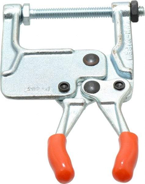 Lapeer - 181.44 Kg Load Capacity, 1-3/16" Throat Depth, 4-3/4" OAL, Carbon Steel, C Style Plier Clamp - 1-15/16" Max Jaw Capacity, 1/4-20 Spindle, 1.94" Open Throat Height, Orange Handle, Spindle End - USA Tool & Supply