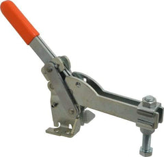 Lapeer - 800 Lb Holding Capacity, Vertical Handle, Manual Hold Down Toggle Clamp - 150° Handle Movement, 115° Bar Opening, U-Bar, Flanged Base, Carbon Steel - USA Tool & Supply