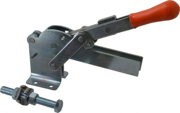 Lapeer - 1,200 Lb Holding Capacity, Vertical Handle, Manual Hold Down Toggle Clamp - 155° Handle Movement, 110° Bar Opening, U-Bar, Flanged Base, Carbon Steel - USA Tool & Supply