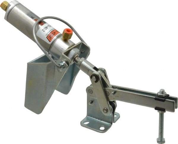 Lapeer - 400 Lb Inner Hold Capacity, Horiz Mount, Air Power Hold-Down Toggle Clamp - 1/8 NPTF Port, 100° Bar Opening, 2-3/16" Height Under Bar - USA Tool & Supply