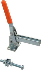 Lapeer - 200 Lb Holding Capacity, Vertical Handle, Manual Hold Down Toggle Clamp - 60° Handle Movement, 110° Bar Opening, U-Bar, Flanged Base, Carbon Steel - USA Tool & Supply