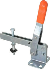 Lapeer - 400 Lb Holding Capacity, Vertical Handle, Manual Hold Down Toggle Clamp - 60° Handle Movement, 100° Bar Opening, U-Bar, Flanged Base, Carbon Steel - USA Tool & Supply