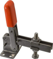 Lapeer - 100 Lb Holding Capacity, Vertical Handle, Manual Hold Down Toggle Clamp - 63° Handle Movement, 95° Bar Opening, U-Bar, Flanged Base, Stainless Steel - USA Tool & Supply