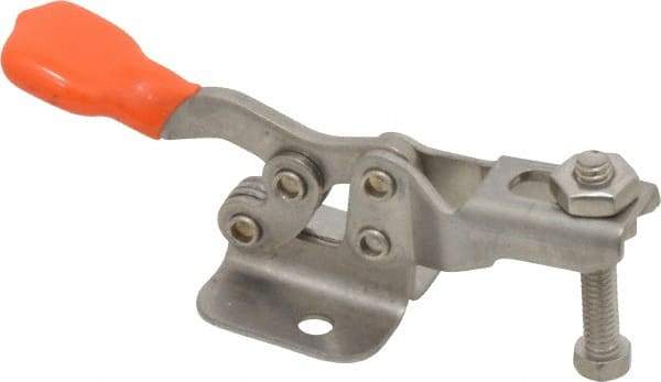 Lapeer - 100 Lb Holding Capacity, Horizontal Handle, Manual Hold Down Toggle Clamp - 85° Handle Movement, 95° Bar Opening, U-Bar, Flanged Base, Stainless Steel - USA Tool & Supply
