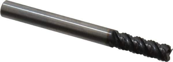 Kennametal - 1/4" Diam, 3/4" LOC, 4 Flute Solid Carbide 0.03" Corner Radius Roughing End Mill - AlTiN Finish, 2-1/2" OAL, 1/4" Shank Diam, Single End, Centercutting, 40° Helix - USA Tool & Supply