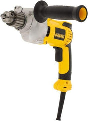 DeWALT - 1/2" Keyed Chuck, 0 to 1,250 RPM, Pistol Grip Handle Electric Drill - 10 Amps, Reversible, Includes 360° Locking Side Handle with Soft Grip & Chuck Key with Holder - USA Tool & Supply