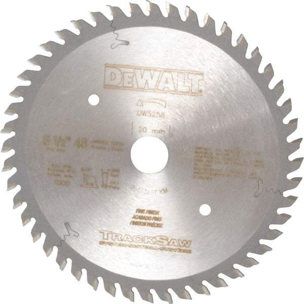 DeWALT - 6-1/2" Diam, 20mm Arbor Hole Diam, 48 Tooth Wet & Dry Cut Saw Blade - Carbide-Tipped, Crosscutting, Mitering, Ripping, Truing Action, Standard Round Arbor - USA Tool & Supply