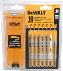 DeWALT - 10 Piece, 3" to 4" Long, 6 to 18 Teeth per Inch, Bi-Metal and High Carbon Steel Jig Saw Blade Set - U-Shank - USA Tool & Supply